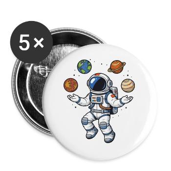 Schwebender Astronaut mit Planeten im Comic Stil - Buttons groß 56 mm (5er Pack) - Weiß - Vorne