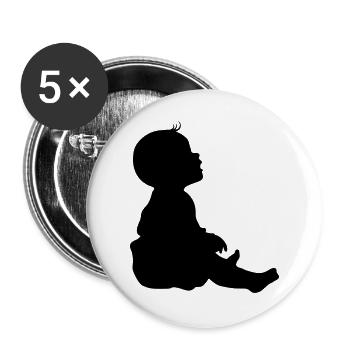 Sitzendes Baby Silhouette Schwarz - Buttons groß 56 mm (5er Pack) - Weiß - Vorne