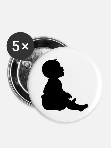 Sitzendes Baby Silhouette Schwarz - Buttons groß 56 mm (5er Pack) - Weiß
