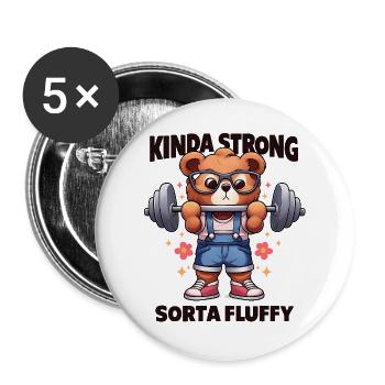 Plutôt fort un peu duveteux – Sweet Fitness Bear - Lot de 5 grands badges (56 mm) - blanc - Devant