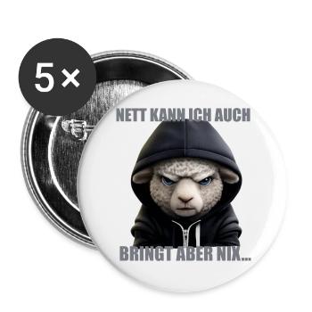 Nett kann ich auch – Bring nix - Buttons groß 56 mm (5er Pack) - Weiß - Vorne