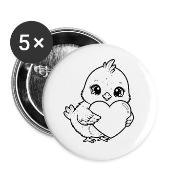 Petit poussin mignon au cœur – Design d’animal mignon - Lot de 5 grands badges (56 mm) - blanc - Devant