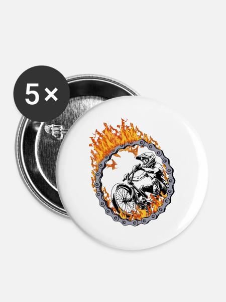 BMX Fahrer Feuerring - Buttons groß 56 mm (5er Pack) - Weiß