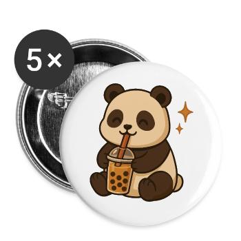 Panda mit Bubble Tea kawaii Panda - Buttons groß 56 mm (5er Pack) - Weiß - Vorne