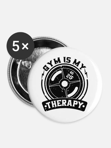 Fitnessstudio-Motiv der Gewichtsplattentherapie - Buttons groß 56 mm (5er Pack) - Weiß