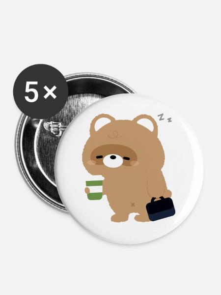 Sleepy Beaver und Kaffee - Buttons groß 56 mm (5er Pack) - Weiß