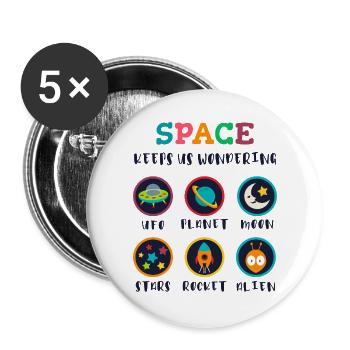 Space arouses curiosity - Buttons large 2.2''/56 mm (5-pack) - white - Front