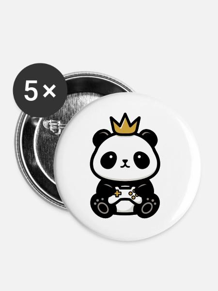 Panda sticker gamer krone - Buttons groß 56 mm (5er Pack) - Weiß