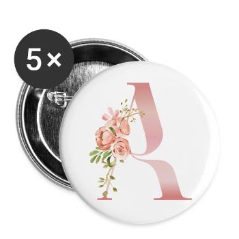Monogramme A Florale Pastel - Lot de 5 grands badges (56 mm) - blanc - Devant