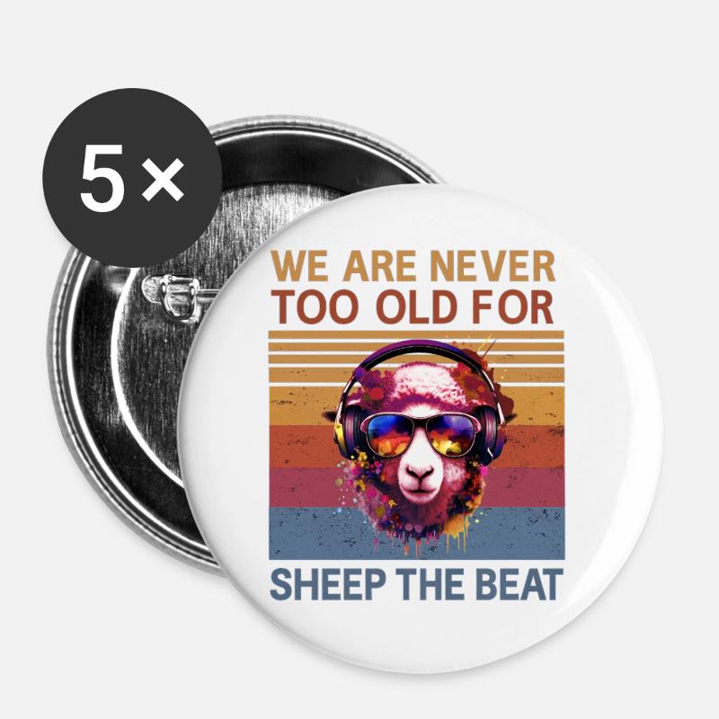 Sheep Beat Retro Vibes - Buttons large 2.2''/56 mm (5-pack) - white