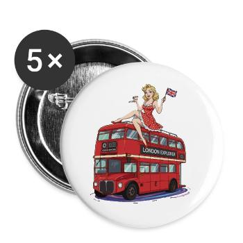 Pin-up sur le bus londonien rouge - Lot de 5 grands badges (56 mm) - blanc - Devant
