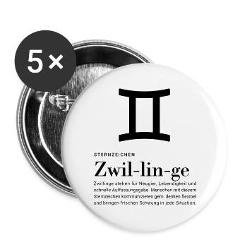 Sternzeichen Zwillinge  - Buttons groß 56 mm (5er Pack) - Weiß - Vorne