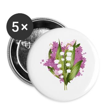 Maiglöckchen und Flieder als Frühlingsgruß - Buttons groß 56 mm (5er Pack) - Weiß - Vorne