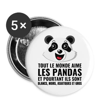 panda, diversity, love - Buttons large 2.2''/56 mm (5-pack) - white - Front