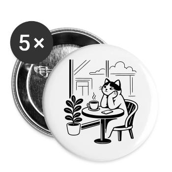 Nachdenkliche Katze Café - Buttons groß 56 mm (5er Pack) - Weiß - Vorne