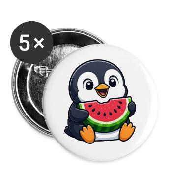 Dessin animé drôle de Pingouin avec Melon Fruit d’Été - Lot de 5 grands badges (56 mm) - blanc - Devant
