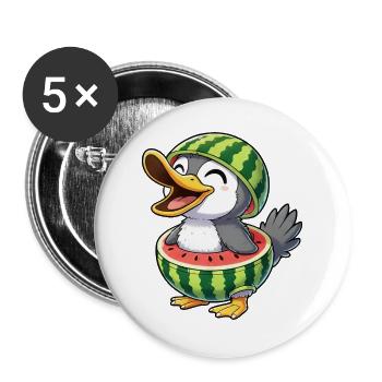 Süße Cartoon Ente Pinguin Vogel Melone Sommer Freu - Buttons groß 56 mm (5er Pack) - Weiß - Vorne