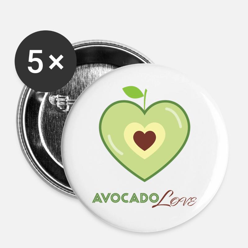 Avocado Herz Liebe - Buttons groß 56 mm (5er Pack) - Weiß