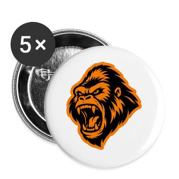 Gorilla Kopf - Buttons groß 56 mm (5er Pack) - Weiß - Vorne