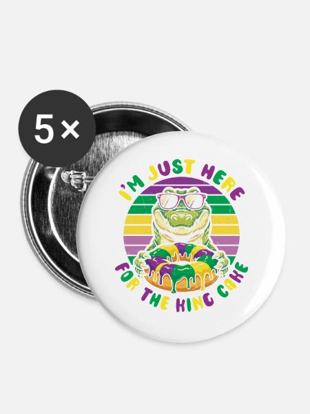 King Cake Mardi Gras Aligator - Buttons groß 56 mm (5er Pack) - Weiß