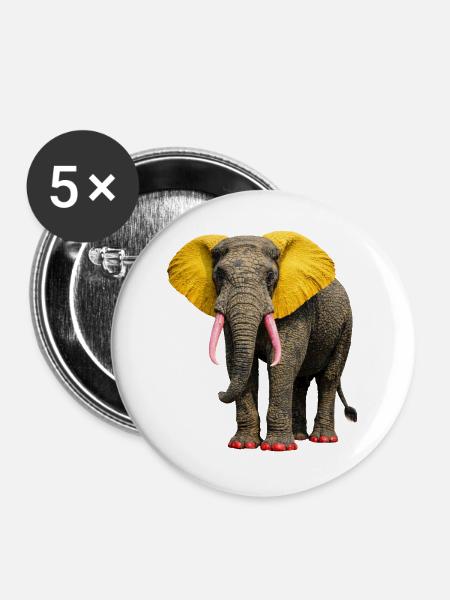 Elefanten Diva: Pop Art Design mit bunten Akzenten - Buttons groß 56 mm (5er Pack) - Weiß