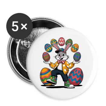 Spectacle de lapins de Pâques avec des œufs colorés - Lot de 5 grands badges (56 mm) - blanc - Devant