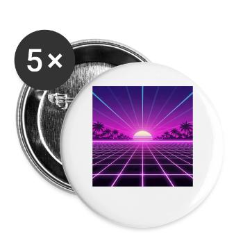 Sonnenuntergang Neon Retrogrid back to 90s - Buttons groß 56 mm (5er Pack) - Weiß - Vorne