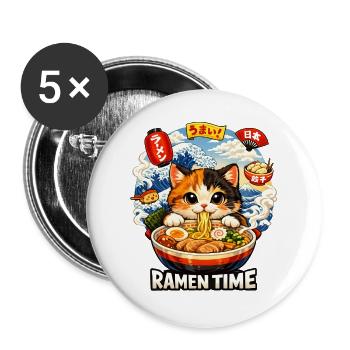 Chats Ramen Nouilles Anime japonais Manga Kawaii - Lot de 5 grands badges (56 mm) - blanc - Devant