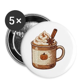 Pumpkin Spice Latte im bestickten Look (bedruckt) - Buttons groß 56 mm (5er Pack) - Weiß - Vorne