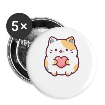 Katzenherz Kuschelmotiv Pastellfarben - Buttons groß 56 mm (5er Pack) - Weiß - Vorne