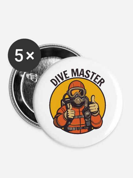 Tauchmeister-Taucher - Buttons groß 56 mm (5er Pack) - Weiß