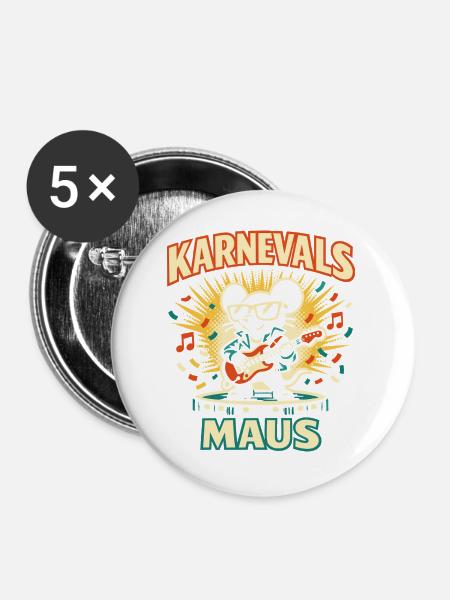 Karneval Mouse Rock Köln Geschenk Süß - Buttons groß 56 mm (5er Pack) - Weiß