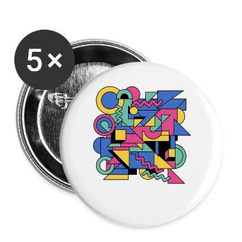 Memphis Geometrie Farbenspiel - Buttons groß 56 mm (5er Pack) - Weiß - Vorne