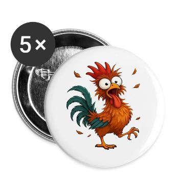Verrückter Huhn-Cartoon lustiges Tierdesign - Buttons groß 56 mm (5er Pack) - Weiß - Vorne