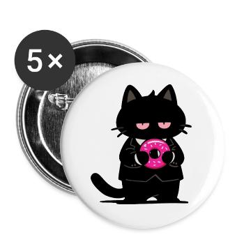 Chat noir avec un donut rose - Lot de 5 grands badges (56 mm) - blanc - Devant