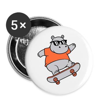 Cooles Nilpferd Skater Skateboard Vektor - Buttons groß 56 mm (5er Pack) - Weiß - Vorne