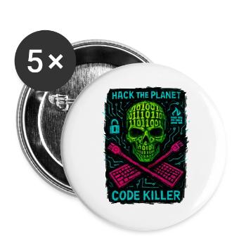 Hack the Planet Code Killer – Cybersicherheit - Buttons groß 56 mm (5er Pack) - Weiß - Vorne