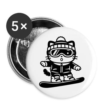 Snowboard Cat - Buttons groß 56 mm (5er Pack) - Weiß - Vorne