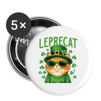 Leprecat St Patrick’s Irish Lucky Cat - Buttons large 2.2''/56 mm (5-pack) - white - Front