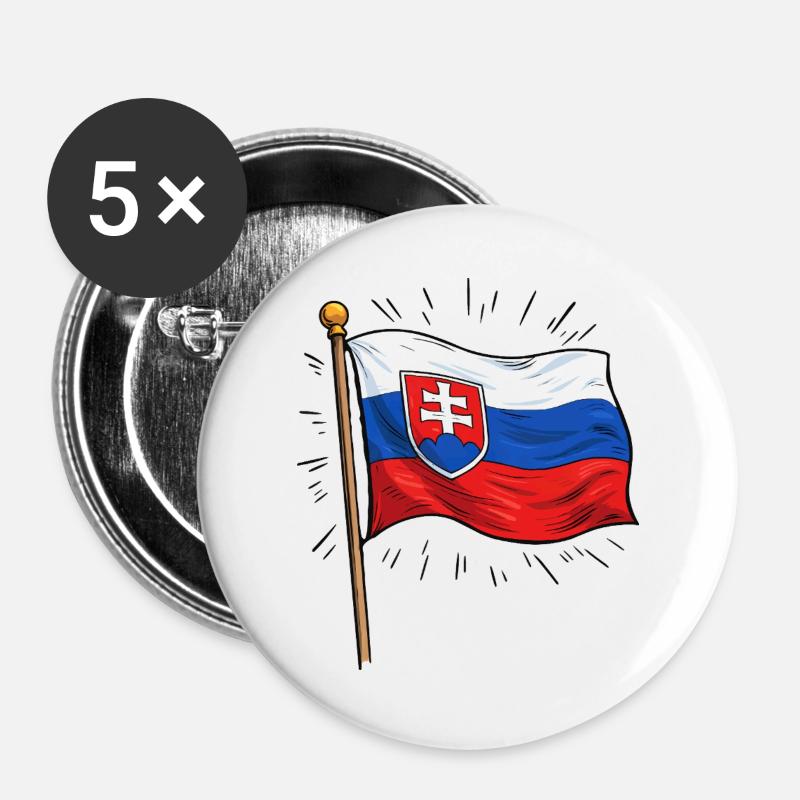 Slowakei Flagge mit Wappen - Buttons groß 56 mm (5er Pack) - Weiß