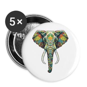 Colorful Flower Elephant - Buttons large 2.2''/56 mm (5-pack) - white - Front