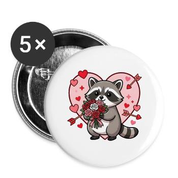 Kawaii Raccoon Valentine Flower Heart - Buttons large 2.2''/56 mm (5-pack) - white - Front