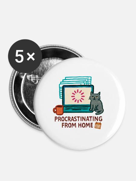 Telearbeit – Telearbeit – Voll-Fernarbeit - Buttons groß 56 mm (5er Pack) - Weiß