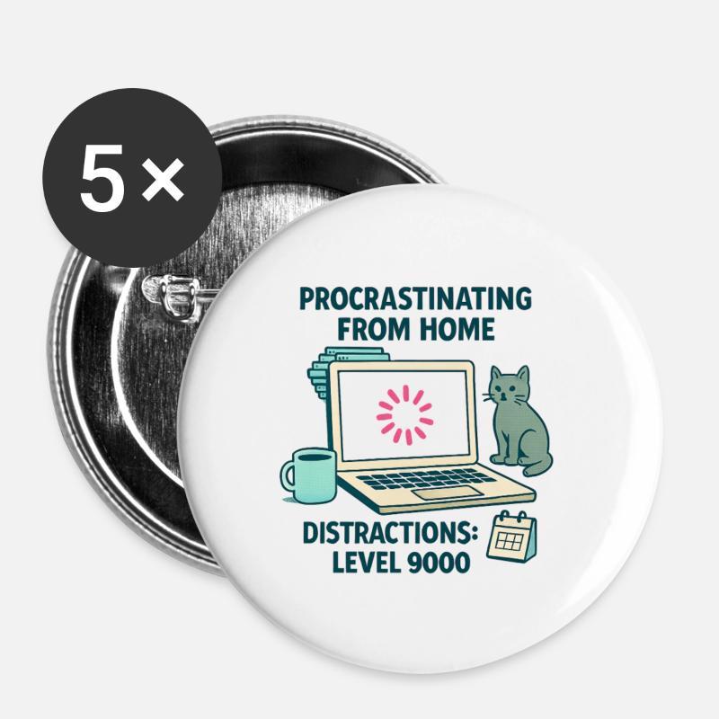 Humor Procrastination Telecommuting Chat and Coffee - Buttons large 2.2''/56 mm (5-pack) - white