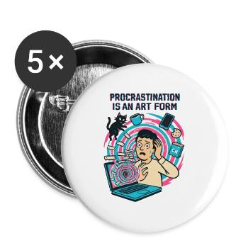 Procrastination : L'Art du Télétravail et du Rush - Lot de 5 grands badges (56 mm) - blanc - Devant