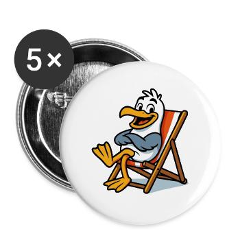 Lounge-Seemöwe am Strand - Buttons groß 56 mm (5er Pack) - Weiß - Vorne
