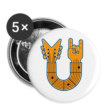 U-Shape Guitar & Rock Hand - Buttons large 2.2''/56 mm (5-pack) - white - Front