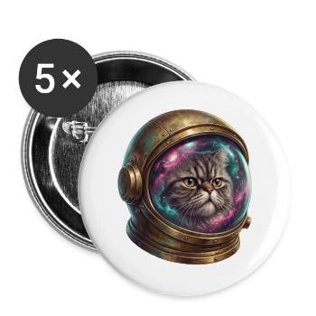 Katzenastronaut im Weltraumhelm - Buttons groß 56 mm (5er Pack) - Weiß - Vorne