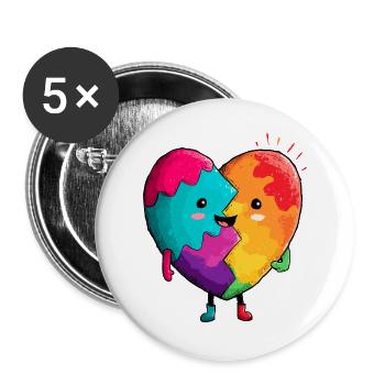 Regenbogenherz Umarmung - Buttons groß 56 mm (5er Pack) - Weiß - Vorne