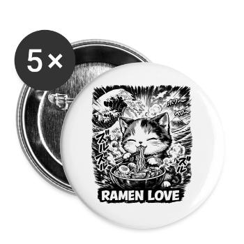 Cats Ramen Noodle Japanese Anime Manga Kawaii - Buttons large 2.2''/56 mm (5-pack) - white - Front